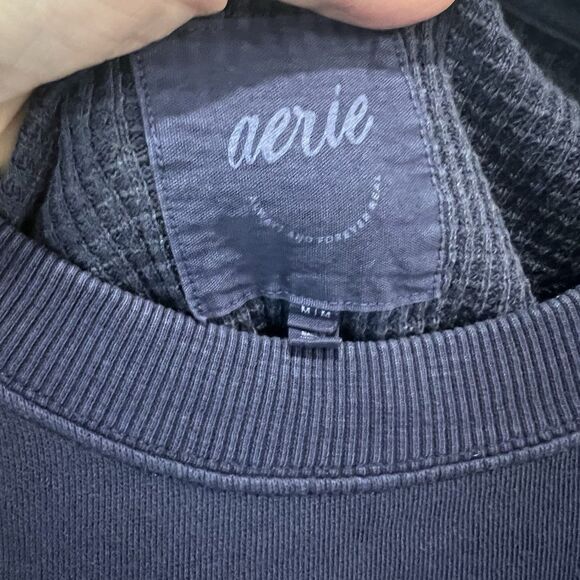 Aerie Fleece Oversized Crewneck Slouchy Pullover Sweatshirt Lounge Blue Medium - Picture 4 of 10